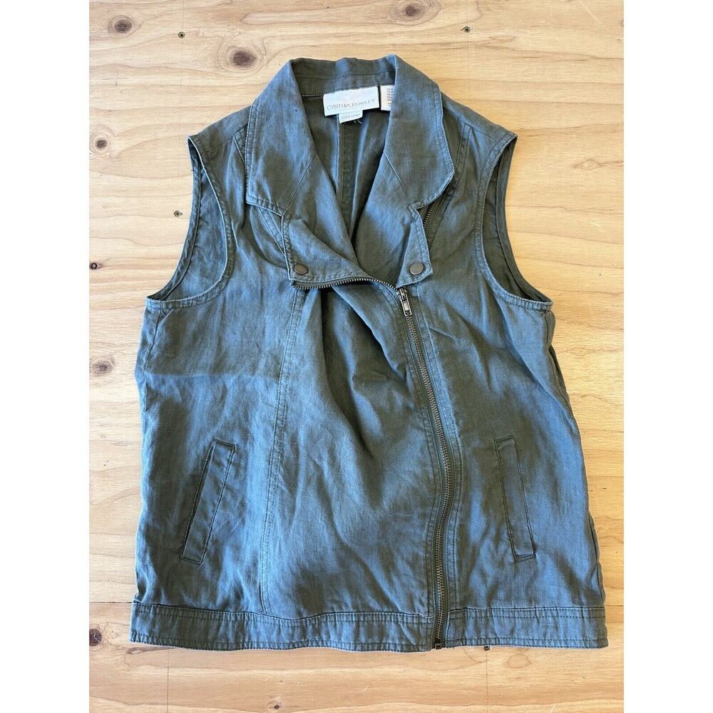 Cynthia Rowley Green Sleeveless Vest Women's Medium Zip-Up Linen Top
